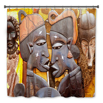 African Handcraft Wood Carved Profile Faces Bath Decor 41435204