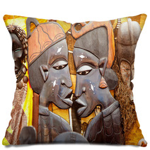 African Handcraft Wood Carved Profile Faces Pillows 41435204