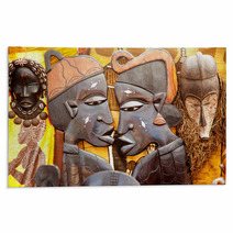 African Handcraft Wood Carved Profile Faces Rugs 41435204