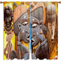 African Handcraft Wood Carved Profile Faces Window Curtains 41435204