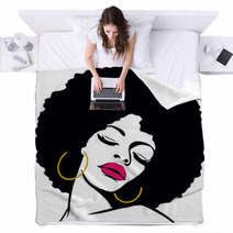 Afro Hair Hippie Woman Pop Art Blankets 48848511