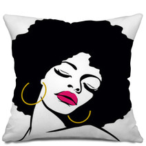 Afro Hair Hippie Woman Pop Art Pillows 48848511