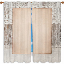 Aged Paper And Linen Fabric On The Old Wood Window Curtains 57856572
