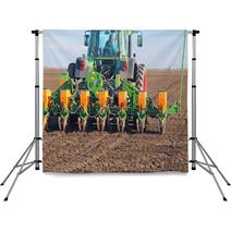 Agricultural Tractor Sowing And Cultivating Field Backdrops 63902663