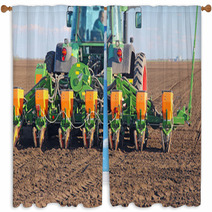 Agricultural Tractor Sowing And Cultivating Field Window Curtains 63902663