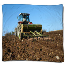 Agricultural Tractor Sowing Seeds Blankets 58616879
