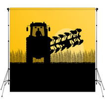 Agriculture Tractor Plowing The Land In Cultivated Country Grain Backdrops 56204998