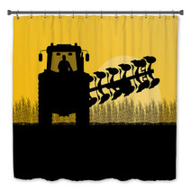 Agriculture Tractor Plowing The Land In Cultivated Country Grain Bath Decor 56204998