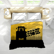 Agriculture Tractor Plowing The Land In Cultivated Country Grain Bedding 56204998
