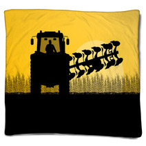 Agriculture Tractor Plowing The Land In Cultivated Country Grain Blankets 56204998
