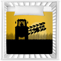 Agriculture Tractor Plowing The Land In Cultivated Country Grain Nursery Decor 56204998