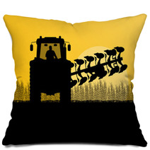 Agriculture Tractor Plowing The Land In Cultivated Country Grain Pillows 56204998