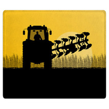 Agriculture Tractor Plowing The Land In Cultivated Country Grain Rugs 56204998