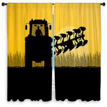 Agriculture Tractor Plowing The Land In Cultivated Country Grain Window Curtains 56204998