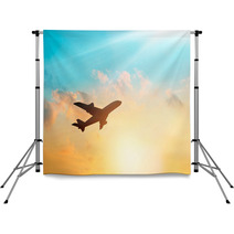 Airplane In The Clouds Sky In Sunset Pastel Color Backdrops 116667948