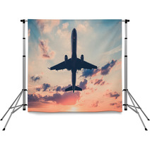 Airplane On Sunset Sky Jet Flying Airplane Backdrops 170629954