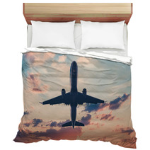 Airplane On Sunset Sky Jet Flying Airplane Bedding 170629954