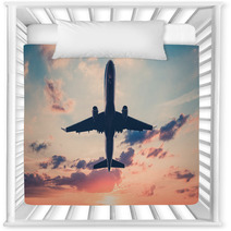 Airplane On Sunset Sky Jet Flying Airplane Nursery Decor 170629954