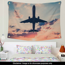 Airplane On Sunset Sky Jet Flying Airplane Wall Art 170629954