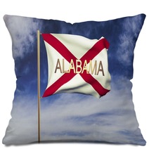 Alabama Flag With Title Waving In The Wind Looping Sun Rises Pillows 80201108