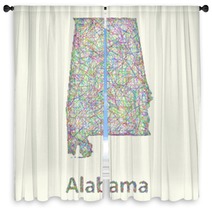 Alabama Line Art Map Window Curtains 83962533
