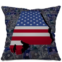 Alabama Map Flag On Dollars Illustration Pillows 92444487