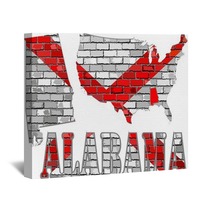 Alabama On A Brick Wall Illustration Alabama Flag Painted On Brick Wall Font With The Alabama Flag Alabama Map On A Brick Wall Wall Art 134154743