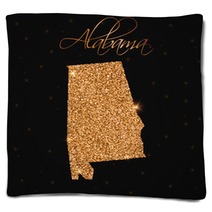 Alabama State Map Filled With Golden Glitter Luxurious Design Element Vector Illustration Blankets 132168375