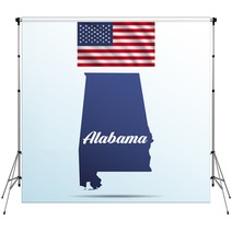 Alabama State With Shadow With Usa Waving Flag Backdrops 142452641