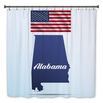Alabama State With Shadow With Usa Waving Flag Bath Decor 142452641