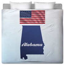 Alabama State With Shadow With Usa Waving Flag Bedding 142452641