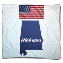Alabama State With Shadow With Usa Waving Flag Blankets 142452641