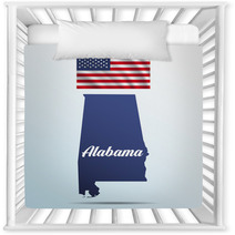 Alabama State With Shadow With Usa Waving Flag Nursery Decor 142452641