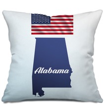 Alabama State With Shadow With Usa Waving Flag Pillows 142452641