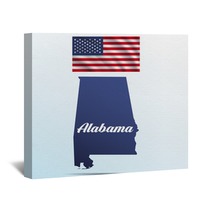Alabama State With Shadow With Usa Waving Flag Wall Art 142452641