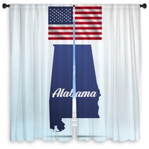 Alabama State With Shadow With Usa Waving Flag Window Curtains 142452641