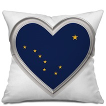 Alaska Flag In Silver Heart Isolated On White Background 3d Illustration Pillows 121737979