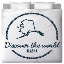 Alaska Map Outline Vintage Discover The World Rubber Stamp With Alaska Map Hipster Style Nautical Rubber Stamp With Round Rope Border Usa State Map Vector Illustration Bedding 115018576