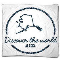 Alaska Map Outline Vintage Discover The World Rubber Stamp With Alaska Map Hipster Style Nautical Rubber Stamp With Round Rope Border Usa State Map Vector Illustration Blankets 115018576