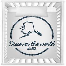Alaska Map Outline Vintage Discover The World Rubber Stamp With Alaska Map Hipster Style Nautical Rubber Stamp With Round Rope Border Usa State Map Vector Illustration Nursery Decor 115018576