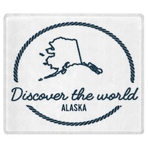 Alaska Map Outline Vintage Discover The World Rubber Stamp With Alaska Map Hipster Style Nautical Rubber Stamp With Round Rope Border Usa State Map Vector Illustration Rugs 115018576