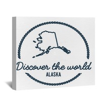 Alaska Map Outline Vintage Discover The World Rubber Stamp With Alaska Map Hipster Style Nautical Rubber Stamp With Round Rope Border Usa State Map Vector Illustration Wall Art 115018576