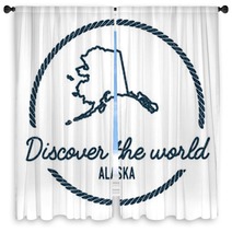 Alaska Map Outline Vintage Discover The World Rubber Stamp With Alaska Map Hipster Style Nautical Rubber Stamp With Round Rope Border Usa State Map Vector Illustration Window Curtains 115018576