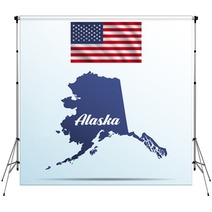 Alaska State With Shadow With Usa Waving Flag Backdrops 142452644