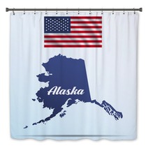 Alaska State With Shadow With Usa Waving Flag Bath Decor 142452644