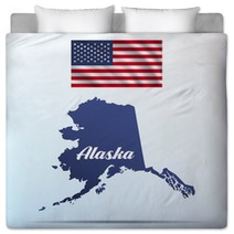Alaska State With Shadow With Usa Waving Flag Bedding 142452644
