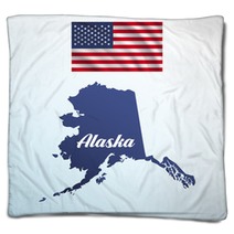 Alaska State With Shadow With Usa Waving Flag Blankets 142452644