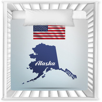 Alaska State With Shadow With Usa Waving Flag Nursery Decor 142452644
