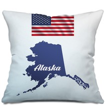 Alaska State With Shadow With Usa Waving Flag Pillows 142452644