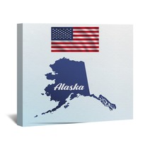 Alaska State With Shadow With Usa Waving Flag Wall Art 142452644